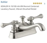 Kohler Revival K-16100-4A-BN Brushed Nickel Centerset Bathroom Faucet. Fixed Price $369.00.