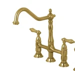 New Kingston Brushed Brass Heritage 1.8 Gpm Widespread Bridge Kitchen Faucet. Fixed Price $174.00.