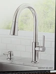 Delta Emery Single Pull-down Kitchen Faucet/ Shield Spray W/ Soap Dispenser. Fixed Price $117.00.