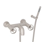 Rohl A3302/73IWSTN Two Hole Wall Mount Tub Filler W/ Shower ,wheel Handles. Fixed Price $899.99.