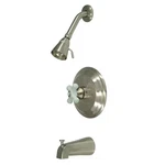 Kingston Brass Tub Shower Faucet, Standard, 3, Wall Mount, Brushed Nickel. Fixed Price $343.72.