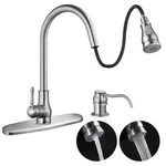 Kitchen Sink Faucet Single Handle Pull Down Sprayer W/ Soap Dispenser Deck Mount. Fixed Price $53.33.