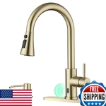 Appaso Gold Touchless Kitchen Faucet W/ Soap Dispenser, Hands-free, Pull-down. Fixed Price $119.98.