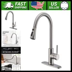 Wewe Single Handle High Arc Brushed Nickel Pull Out Kitchen Faucet. Fixed Price $126.99.