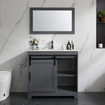 36" Bathroom Vanity Matte Gray Cabinet Ceramic Sink W/faucet Drain & Mirror. Fixed Price $199.99.