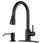 Lufg Pull Down Kitchen Faucet With Soap Dispenser - Matte Black Single Handle. Fixed Price $98.40.