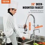 Commercial Faucet With Pre-rinse Sprayer, 26" Height, For 1/2/3 Compartment Sink. Fixed Price $163.50.