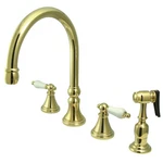 Kingston Brass Governor Deck Mount Widespread Kitchen Faucet With Sprayer. Fixed Price $377.37.