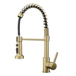 Kitchen Faucet Pull Down Sprayer Single Handle 16.1 Brushed Gold AM-3038NG Hole. Fixed Price $129.99.