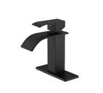 Flynama Low Arc Waterfall Spout Single Handle Hole Bathroom Faucet Bla. Fixed Price $87.99.