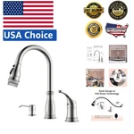 Stainless Steel 3-HOLE Kitchen Faucet With Pull Down Sprayer & Soap Dispenser. Fixed Price $191.99.