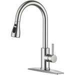 Kitchen Sink Faucet Brushed Nickel Single Handle Swivel Pull Down Sprayer Mixer. Fixed Price $34.98.