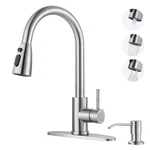 Wowow 304 Stainless Steel Kitchen Faucet With Soap Dispenser, Modes, Pull. Fixed Price $96.99.