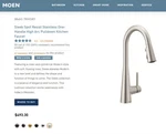 Moen Sleek One Handle Pull-down Faucet Spot Resist Stainless. Fixed Price $225.00.