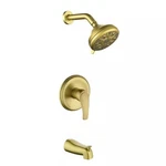 Flg Wanmai Single Handle Tub & Shower Faucet Brushed Gold With Valve 88049BG. Fixed Price $92.36.