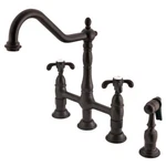 Kingston KS1275TXBS French Country Bridge Kitchen Faucet W/brass Sprayer. Fixed Price $341.58.