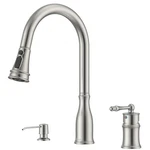 Appaso 3 Hole Kitchen Faucet With Pull Down Sprayer Brushed Nickel, Pieces .... Fixed Price $143.87.
