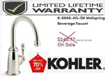 Lifetime Warranty Kohler Wellspring Beverage Faucet Polished Nickel K-6666-AG-SN. Fixed Price $99.00.