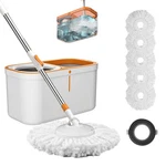 Spin Mop & Bucket Set - Wringer System, Extended Handle, 5 Heads. Fixed Price $85.04.