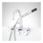 Signature Hardware Sebastian Gooseneck Tub Faucet With Shower- Cross Handle. Fixed Price $300.00.