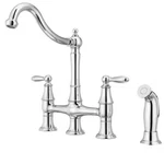Pfister Courant Two Handle Bridge Kitchen Faucet W/ Side Spray, Polished Chrome. Fixed Price $129.98.