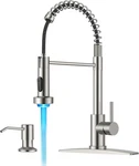 Brushed Nickel Led Kitchen Faucet With Soap Dispenser & Pull-down Sprayer. Fixed Price $105.99.