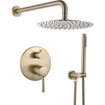 Rozin RB0822 Wall Mount Shower System Brushed Gold Rain Head Handheld Wand New. Fixed Price $200.00.