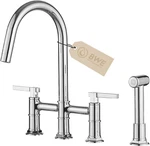 Spot-free Chrome Bridge Kitchen Faucet With Side Sprayer & High Arc Spout. Fixed Price $199.99.
