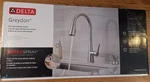 Delta Greydon Pull-down Kitchen Faucet 19826Z-SPSD-DST, Soap Tank /pump,open Box. Fixed Price $139.99.