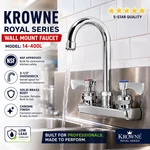 Krowne Royal Series 4" Center Wall Mount Faucet, 3-1/2" Gooseneck Spout, 14-400L. Fixed Price $200.00.