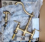 New Delacour Bridge Kitchen Faucet Side Spray Brushed Gold Signature Hardware. Fixed Price $299.00.