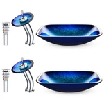 Aquaterior 2 Packs Rectangle Glass Sink Artistic Vanity Basin Waterfall Faucet. Fixed Price $339.90.