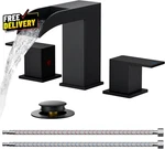 Matte Black 3-HOLE Bathroom Faucet 8" Widespread Square Waterfall Sink. Fixed Price $77.90.