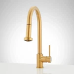 Signature Hardware 482240 Ridgeway Pull Down Kitchen Faucet, Brushed Gold. Fixed Price $250.00.