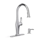 New Kohler Hamelin Polished Chrome Kitchen Faucet W/ Soap Dispenser R33446-SD-CP. Fixed Price $107.98.