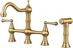 Brass Kitchen Faucet Bridge With Side Sprayer, 4 Hole 2 Handle 8. Fixed Price $444.52.