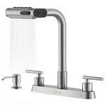 Appaso Waterfall 4 Hole Kitchen 5 Modes Two Handle Faucets Soap. Fixed Price $121.36.