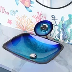 Aquaterior Rectangle Glass Sink Artistic Vanity Basin Waterfall Faucet Kit. Fixed Price $179.90.