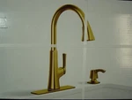 Kohler Farland Vibrant Moderne Brushed Brass Single Handle Kitchen Faucet-new. Fixed Price $225.00.