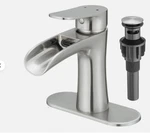 Voton Waterfall Bathroom Faucet Brushed Nickel Single Handle. Fixed Price $50.00.