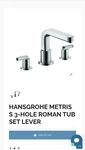 Hansgrohe 31438001 Metris Hole Roman Tub Set Lever Handles Chrome. Fixed Price $183.57.