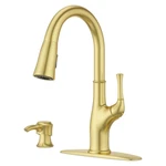 Pfister Alderwood Kitchen Faucet Pull Down Sprayer & Soap Dispenser Brushed Gold. Fixed Price $150.00.