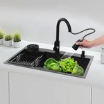 Kitchen Sink Set, 201 Stainless Steel Kit, Black With Pull-out Faucet. Fixed Price $95.77.