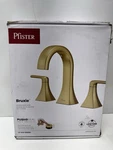 Pfister Bruxie 8IN Widespread Double Handle Faucet Brushed Gold W/ Drain Kit. Fixed Price $85.00.