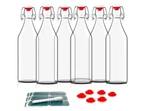 Otis Classic Swing Top Glass Bottles - Set Of 6, 16OZ W/ Marker & Labels Clear. Fixed Price $24.99.