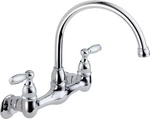 Peerless 2-HANDLE Wall Mount Kitchen Sink Faucet, Chrome P299305LF. Fixed Price $39.18.