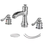 Bwe 8 In. Waterfall Widespread 2-HANDLE Bathroom Faucet Brushed Nickel. Fixed Price $129.95.