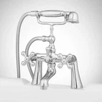 Signature Hardware Barlow Deck Mount Faucet, Shower, Cross Handles, Chrome. Fixed Price $284.95.