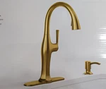 Kohler Sundae Pull Down Sprayer Kitchen Faucet In Vibrant Brushed Moderne Brass. Fixed Price $103.00.