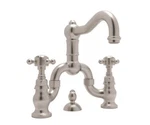 Rohl Acqui Bridge Bathroom Faucet A1419XCSTN-2 Satin Nickel W/ Crystal Cross. Fixed Price $899.00.
